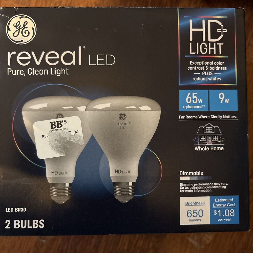 GE Reveal LED HD+ Light Bulb BR30 Dimmable 9 Watt Replaces 65 Watt 2 Pack